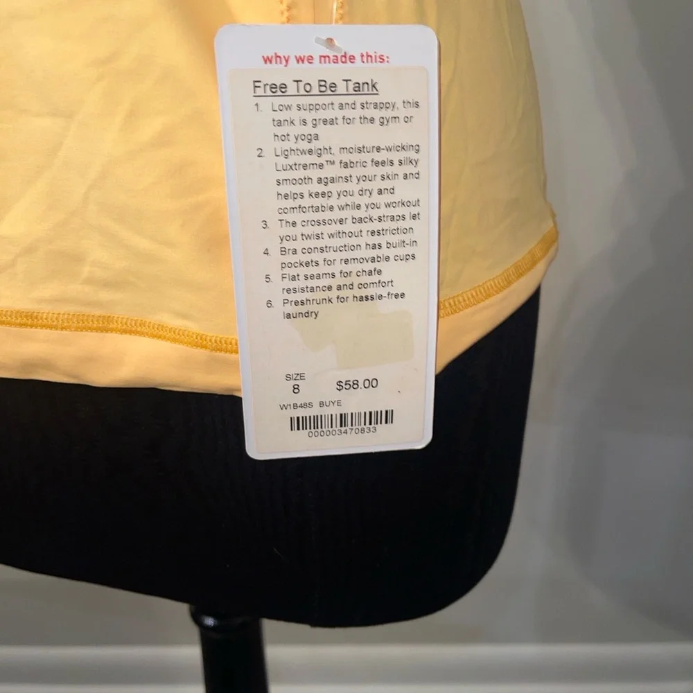 Lululemon Free to Be Tank – Burning Yellow, Size 8 NWT - Picture 2 of 5